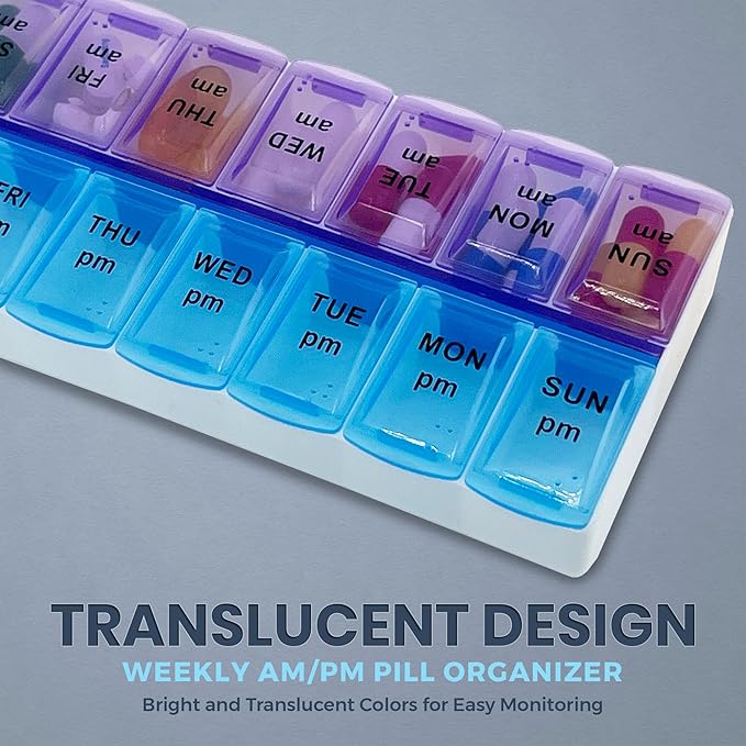 MEDca Pill Organizers - Small Pill Organizer with Weekly and Daily 2-Times-A-Day Compartments for AM/PM - BPA-Free, Portable and Travel Friendly Pill Boxes Case