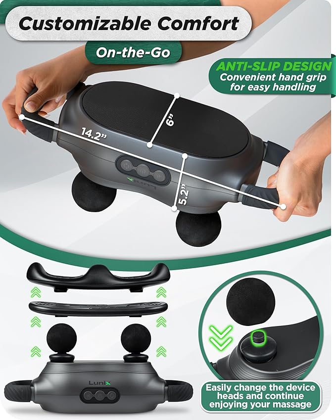 Lunix LX26 FSA Massager for Legs & Full Body, Handheld Vibration Massager for Stress Relief, Relaxation & Muscle Comfort at Home, Chi Swing, Interchangeable Heads, USB Rechargeable, Ergonomic Grip