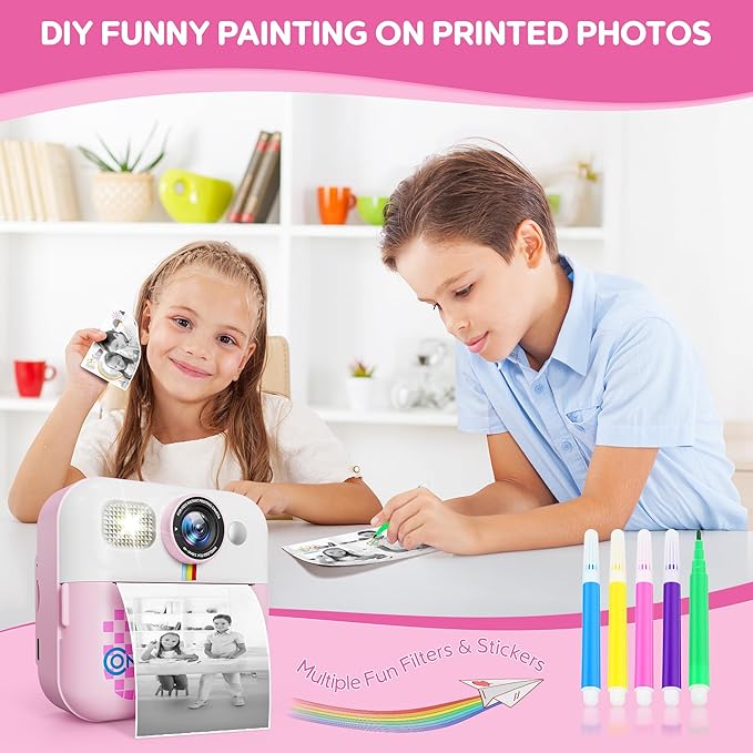 Contixo KC4 Kids Camera Instant Print, Pink 2.4” Screen Children Digital Printing Cameras with 1080P Video, 16X Zoom, 32GB Storage, Toddler Portable Travel Toys for Age 3 Years Up Girls Boys