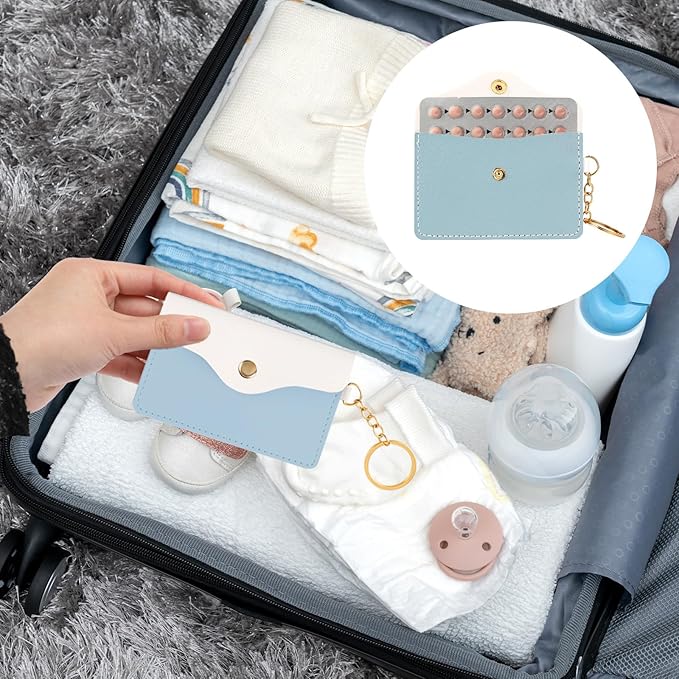 2 Pack Birth Control Pill Case Sleeve Packet Contraceptive Medicine Holder PU Leather Wallet Pill Holder for Travel Bag Backpack