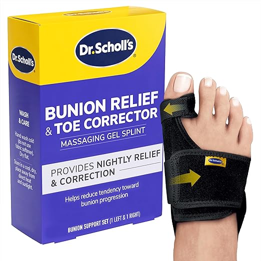 Dr. Scholl's BUNION RELIEF & TOE CORRECTOR // Massaging Gel Bunion Splint & Big Toe Straightener - Orthopedic Bunion Corrector for Women & Men - Bunion Pads for Bunion Pain Relief, 1 Support Set (Left & Right)