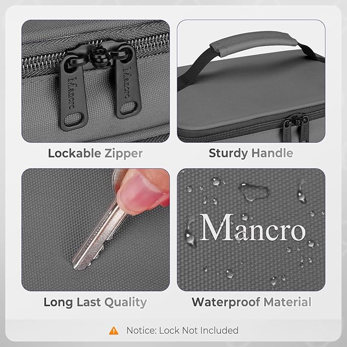 Mancro First Aid Bag Empty with Lockable Zipper, Dual Layers Pill Bottle Organizer Storage for Home, Medication Travel Bag for Pills, Vitamins, Emergency Supplies, Travel, Grey