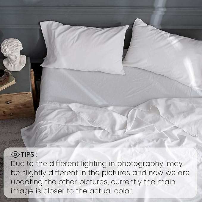 Simple&Opulence Belgian Linen Sheet Set Solid Color - 4 Pieces (1 Flat Sheet, 1 Fitted Sheet & 2 Pillowcases) Natural Flax Cotton Blend Soft Breathable Farmhouse Bedding - Queen Size, White