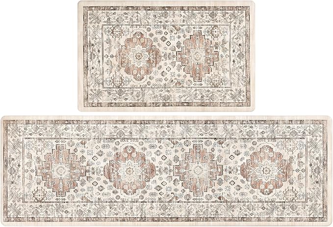 Pauwer Anti Fatigue Kitchen Mat Set of 2 Non Slip Kitchen Mats for Floor Cushioned Kitchen Rugs Comfort Standing Mat Farmhouse Waterproof PVC Foam Kitchen Floor Mat Runner