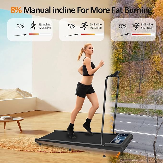 Walking Treadmill Pad with Removable Handle,2.5HP Portable Treadmills for Home &Office, Under Desk Treadmill with 8% Incline，Treadmill with Remote Control &LED Display