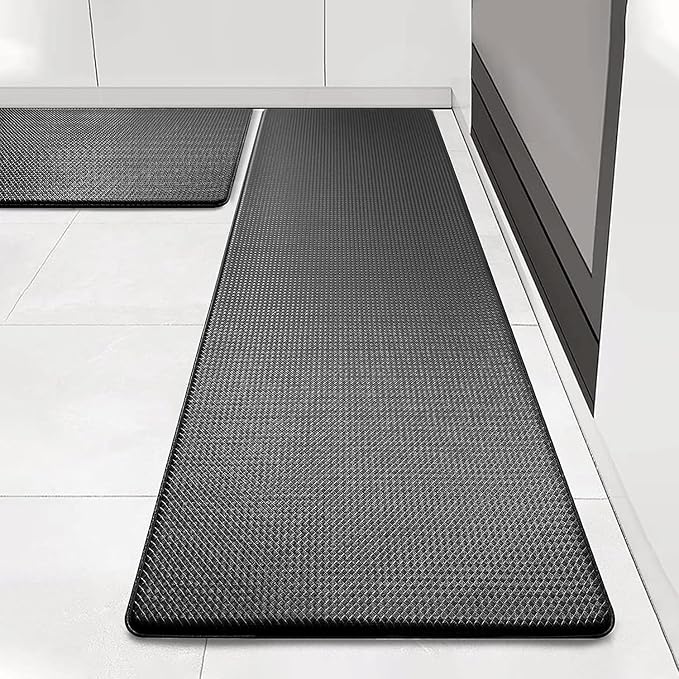 Artnice Kitchen Rugs Set of 2, Non-Slip Kitchen Mats for Floor, Ergonomic Cushioned Anti Fatigue Mat, Waterproof Standing Mat for Home, Office, Sink, Laundry, 17.3"×30"+17.3"×47", Black