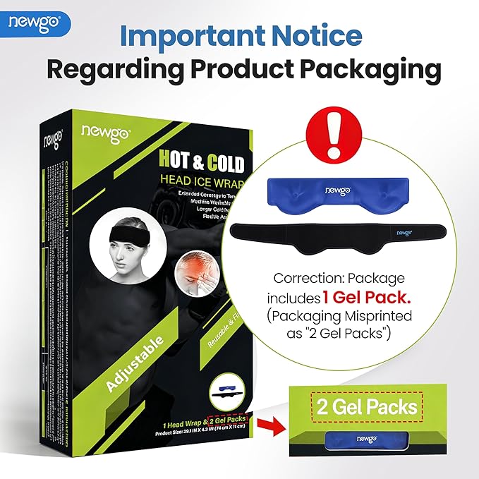 NEWGO Headache Ice Pack Head Wrap for Migraines, FSA Eligible, Cold Pack Head Ice Therapy Wrap for Headache Relief, Tension, Sinus Pain, Chemo, Head Injuries
