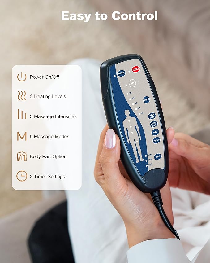 Beleduc Back Massager for Chair with Heat, Massage Chair Pad for Pain Relief, Massage Seat Cushion with 9 Vibration Motors, 3 Heating Areas, 30/60/90 Minute Timer, Home Office Relaxation