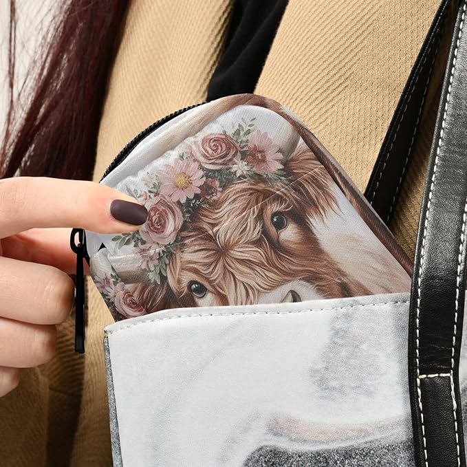 Cute Highland Cow with Flowers Pill Organizer Portable Travel Pill Case Weekly Pill Box for Medicine Vitamin Supplement