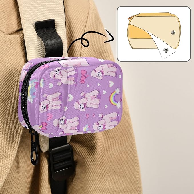 Purple Cute Poodles Hearts Rainbows Ribbons Travel Pill Organizer Case Box Container Weekly Portable Vitamin Medicine Holder Storage Bag with Zipper Removable