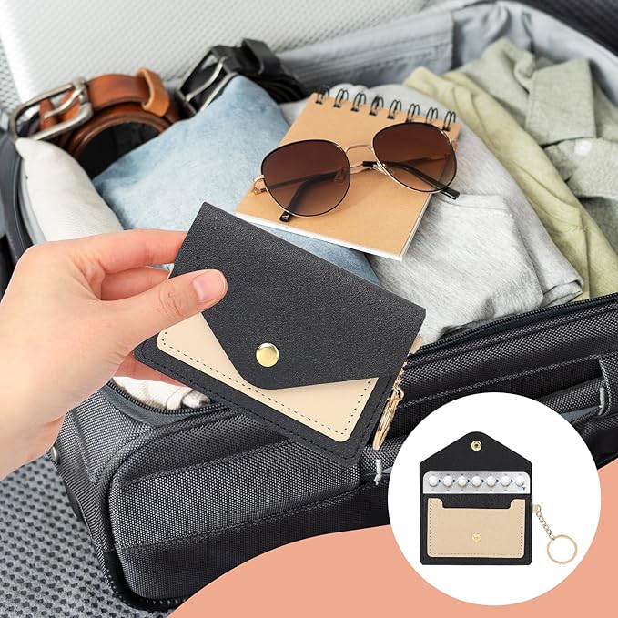 1 Pack Birth Control Pill Case Sleeve Packet 4.3 X 3 Inch PU Leather Wallet Pill Holder Privacy Protection Birth Control Pill Wallet with Key Ring for Pill Card Organizer(Black)