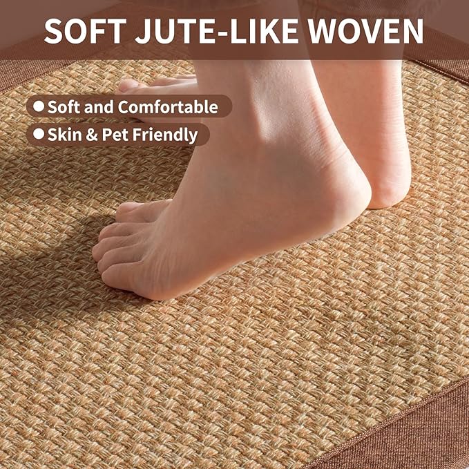 Kitchen Runner Rugs Non Slip Washable, Super Absorbent Kitchen Mats for Floor, Rubber Backing Jute-Like Braid Long Sink Mat Standing Floor Mat, Machine Washable, Brown 17"x59"