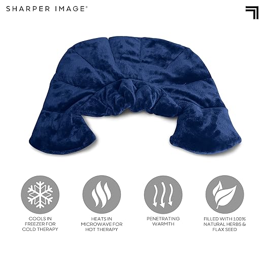 Sharper Image Heated Neck & Shoulder Wrap - Microwavable Warm & Cooling Plush Pad, Scented Aromatherapy (100% Natural Lavender & Herb Spa Blend), Pain Tension Headache Relief Therapy, Gift for Women
