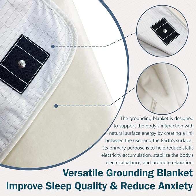 Grounding Blanket, Grounding Throw Blanket for Bed, Earth Connected Flannel Grounding Bed Sheets with Pure Silver Fiber for Improved Sleep, Reduced Stress (59"x78", Beige)