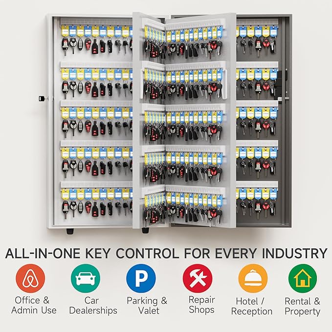 360-Key Smart Key Lock Box Wall Mount – Commercial Key Cabinet with App, Keypad, Bluetooth & WiFi Unlock (Sold Separately), Access Log Tracking, Key Management System for School, Office