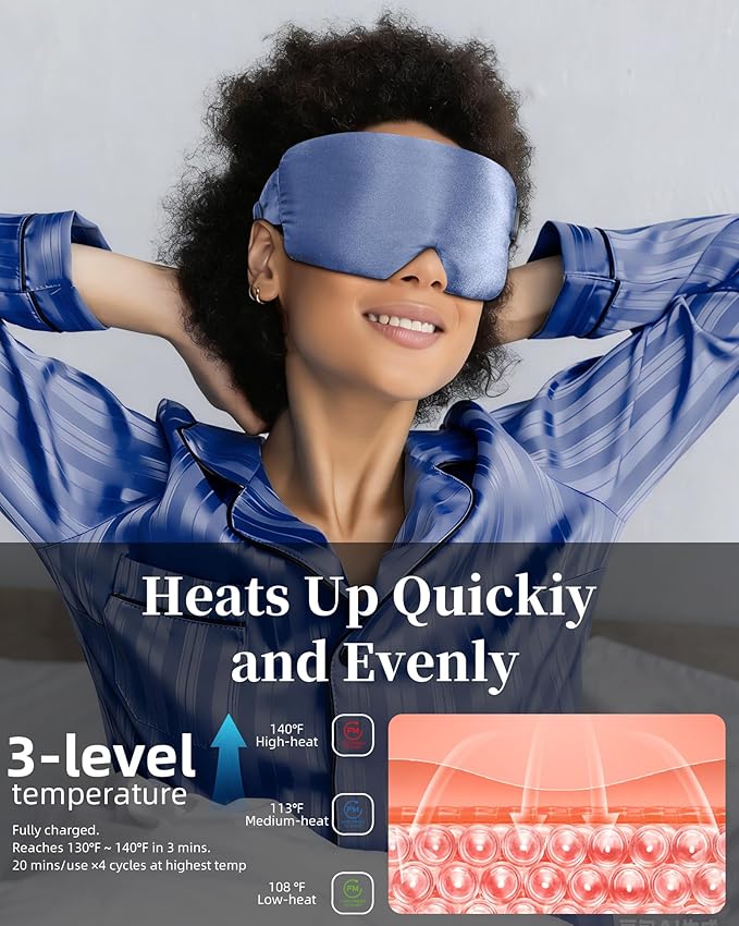 Heat Eye Mask for Dry Eyes Silk: Cordless Heated Pad for Stye Treatment Sinus Pressure Relief - Rechargeable Moist Heating Warm Compress for Eye Strain Headache - Washable Sleep Warming