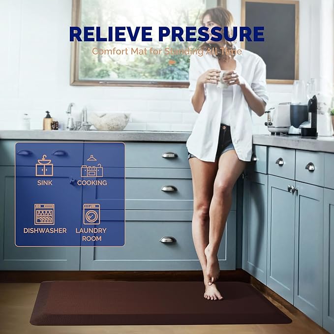 FEATOL Anti Fatigue Mat for Standing, 9/10 Extra Thick Ergonomic Standing Desk Mat, Comfort Memory Foam Standing Mat at Home,Office All Day (20" x 32", Brown, 1PC)