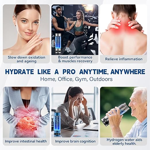 Hydrogen Water Bottle Generator – Portable Hydrogen Water Machine, Up to 6000 PPB | SPE/PEM Certified H₂ Tech | Hydrogen-Rich Water for Energy & Hydration | Healthy Gift for Family & Friends (Blue)