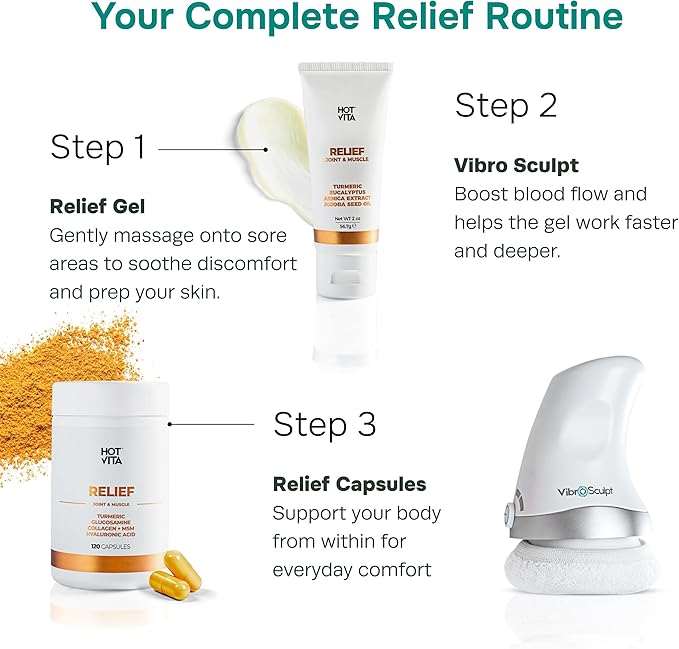 Vibro Sculpt Relief Bundle – Handheld Massager for Muscle & Joint Comfort with Relief Gel & Capsules, At-Home Massage Device for Full-Body Relaxation & Daily Wellness Support