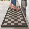 Kitchen Mats for Floor Kitchen Rugs Non Slip Washable, Super Absorbent Linen-Look Woven Kitchen Runner Rug, Sink Mat Standing Mat, Easy Clean, Black Beige Checkered 17"x47"