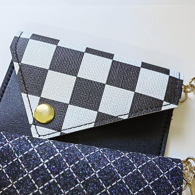 Birth Control Pill Case Check Black White Envelope Shape Keychain (Check Black/White)
