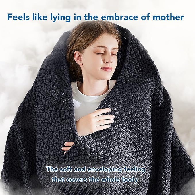 Topcee Knitted Weighted Blanket - 50"x60" 7lbs Cooling Chunky Knit Heavy Blanket for Adults Cable Yarn Knit Decorative No Beads Soft, Cozy and Cooling Weighted Throw Blankets Machine Washable