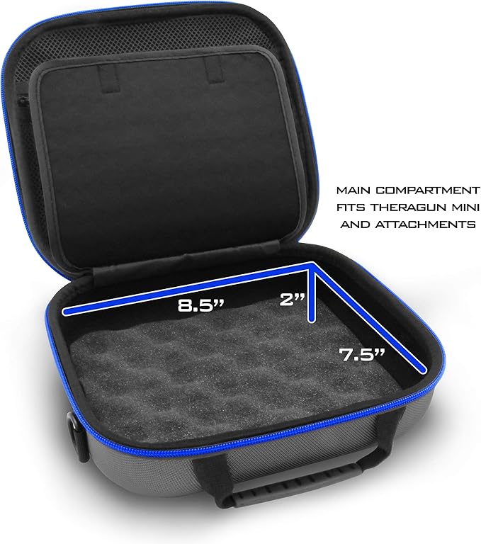 CASEMATIX Massager Travel Case Compatible with Theragun Mini Massage Gun and Multiple Attachments, Charger and Other Accessories