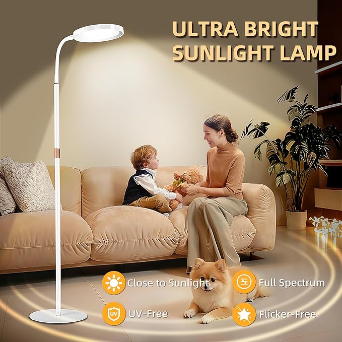 KingSom Light Therapy Lamp,11000 Lux UV-Free Happy Therapy Lamp, Full Spectum Sunlight Lamp with LCD Touch Remote, Height Adjustable Light Therapy Floor Lamp with 9 Brightness & 3 Color Temperatures