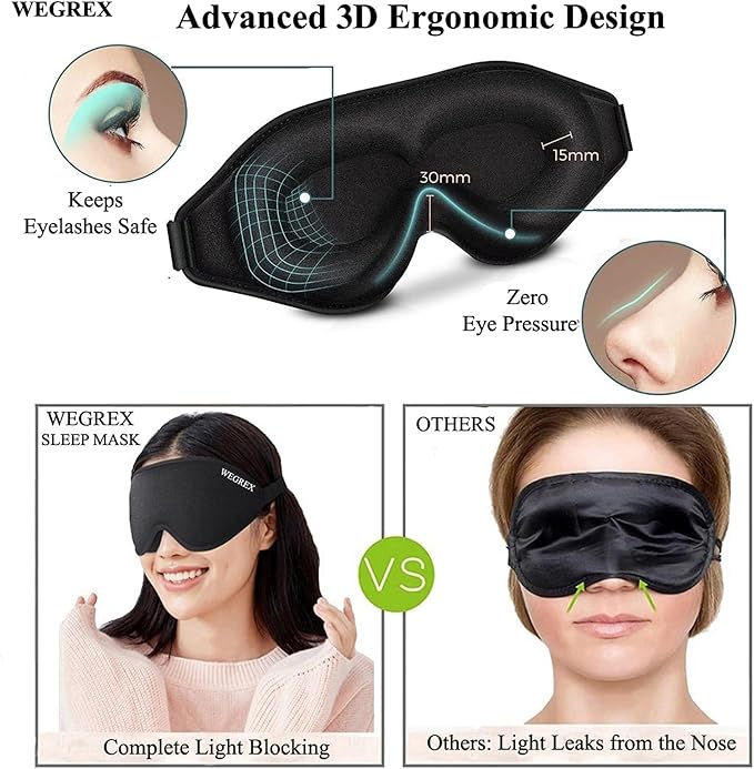 Sleep Mask, 3D Sleeping Mask, Zero Eye Pressure, 100% Light Blocking Eye Mask, Soft Comfortable for Travel & Side Sleepers, WEGREX Sleep Mask (Pink)