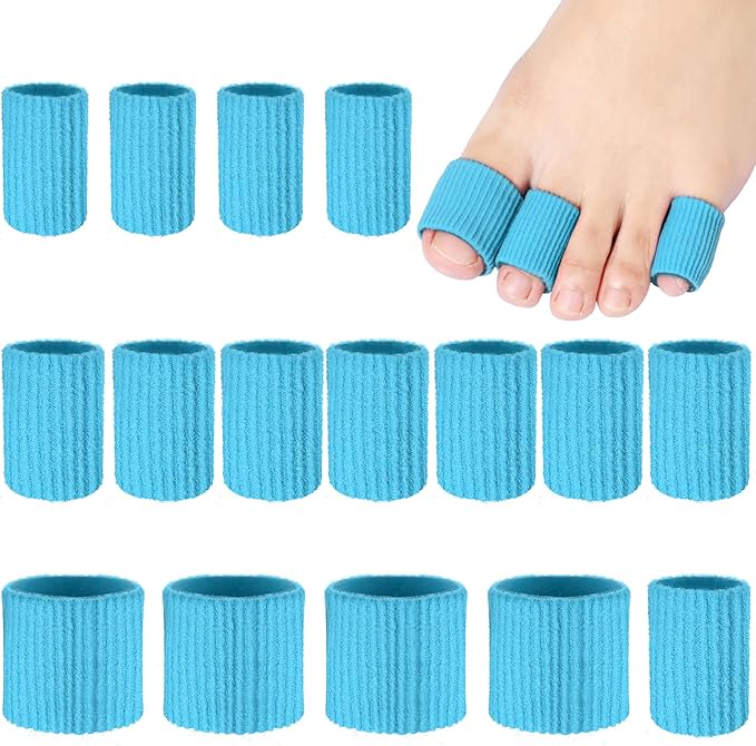 Blulu 16 Pcs Toe Cushion Tube Sleeves Soft Gel Corn Pad Protectors for Cushions Corns, Blisters, Calluses, Toes and Fingers(Blue)