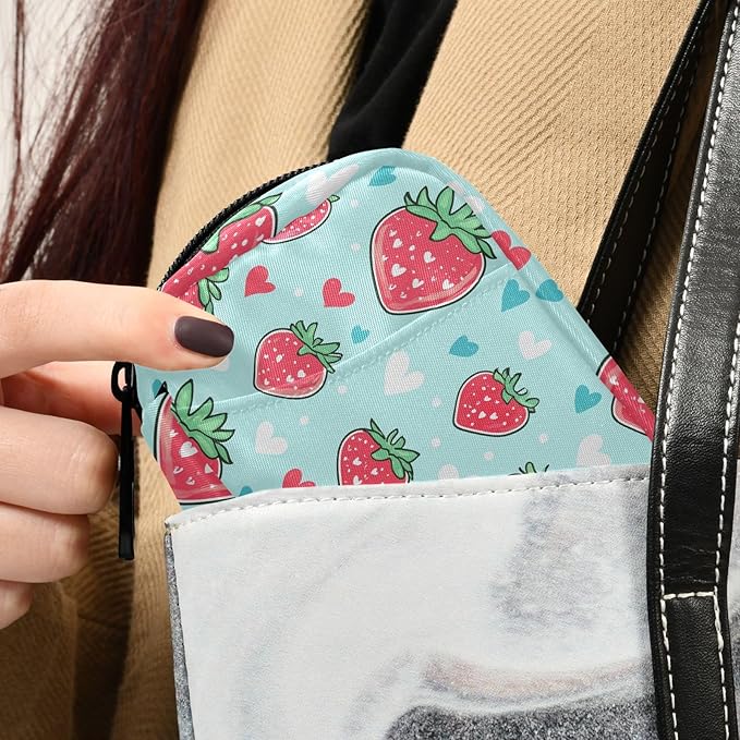 Fustylead Cute Cartoon Strawberry and Little Hearts Pill Organizer for Purse, Weekly Portable Pill Box with Zipper to Storage Vitamins Fish Oils Medications Supplements