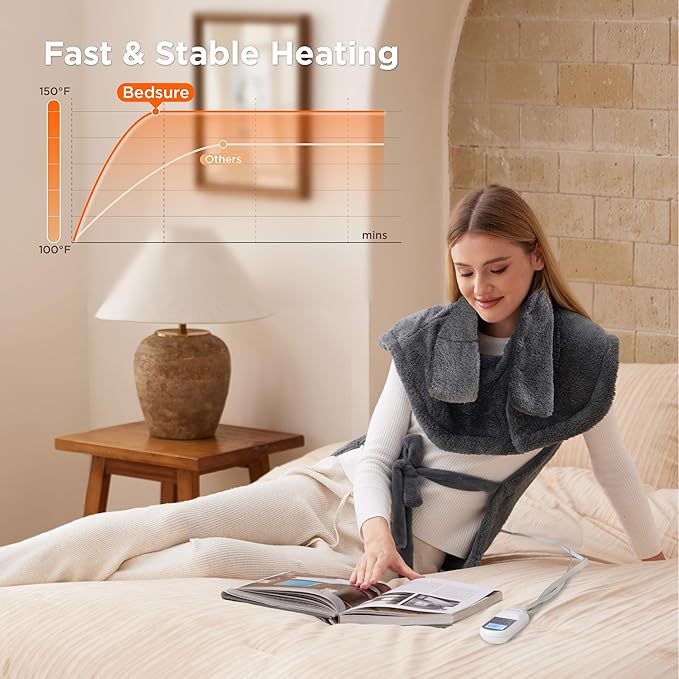 Bedsure Full Body Heating Pad for Back - Birthday Gifts for Seniors Women Mom, Wrap Electric Heated Pad for Neck and Shoulders, Fast Heating Large 24"x34", ETL Certified, Grey