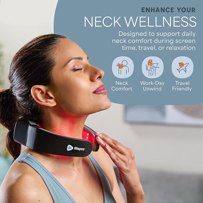 LifePro – Neck Red Light Therapy Device – Luminova Infrared Red Light Therapy for Neck and Shoulder with 660nm & 850nm LEDs – Rechargeable, Portable Support for Daily Wellness