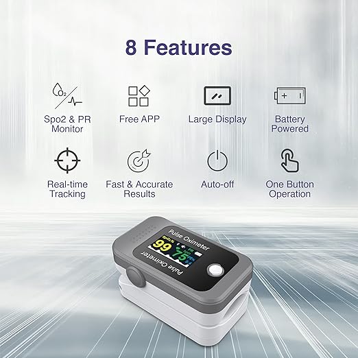 Fingertip Pulse Oximeter,Blood Oxygen Saturation Monitor,High Accuracy O2 Meter for All Skin, Portable SPO2 & Pulse Rate Monitor for Children Adults,Batteries and Lanyard Included (BM1000C-bluetooth)
