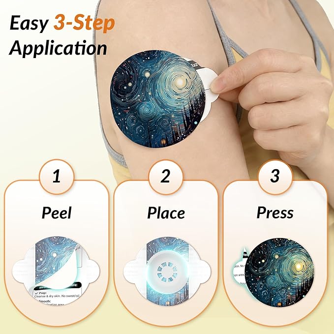 Libre 3 & Plus Sensor Covers Waterproof, Amolyfe 10 Pack Freestyle Libre 3 Sensor Covers, Bump-Proof with Hard Cap for Free Style Glucose Sensor, Easy-Peel Tab 14-Day Protection (Galaxy)