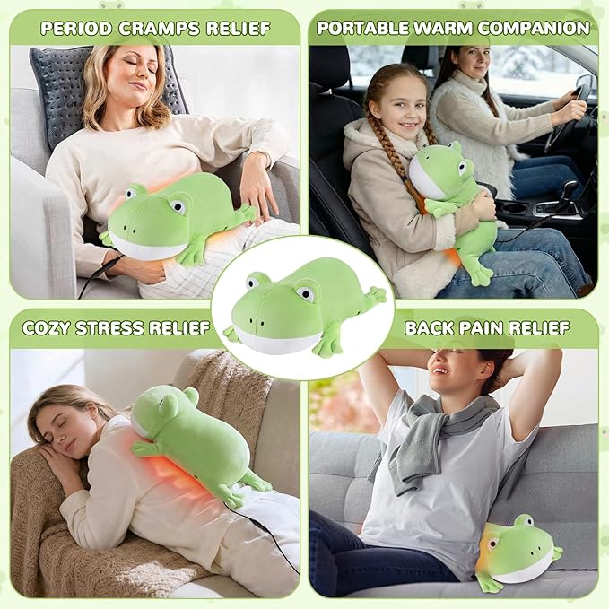 Frog Heating Pad for Period Cramps Menstrual Pain Relief, Portable Electric Heat Pads USB Powered, Cute Frog Plush Stuffed Animals Gift, Funny Frogs Gifts for Women Teen Girls Birthday Christmas