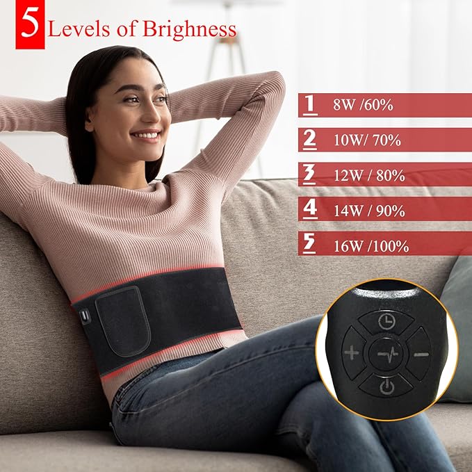 Red Light Belt, Near Infrared Light Belt for Legs, Back, Waist, Shoulders, Neck, 660nm and 850nm Red Light Wrap with Timing Settings, 5 Light Modes (Black)