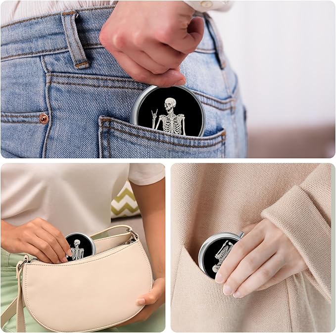 Mini Pill Box, Small Pill Box, Portable Pill Box, Cute Pill Organizer for Vitamins, Medications, Fish Oil and Supplements (Skull)