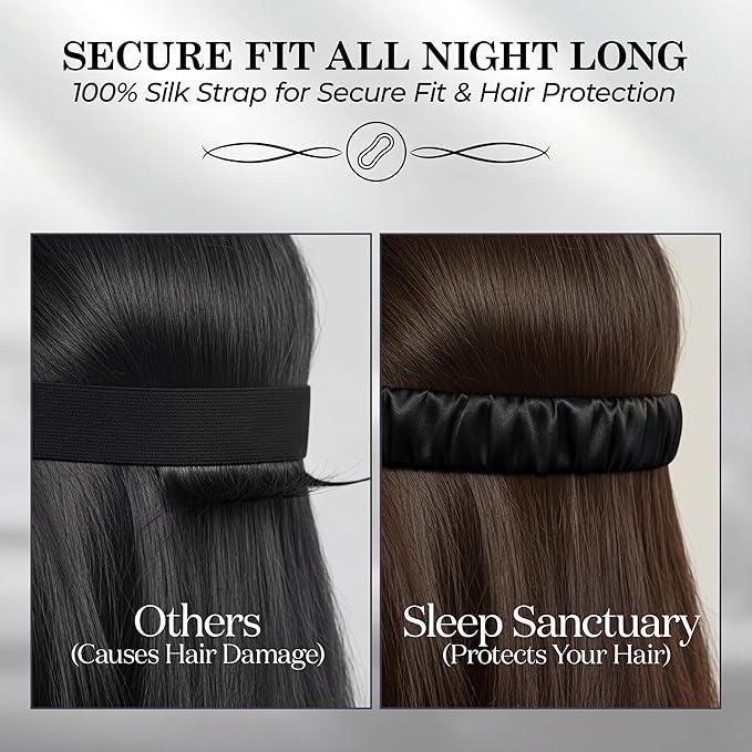 SLEEP SANCTUARY 100% Pure Mulberry Silk Sleep Mask - 22 Momme Light Blocking 3D Contour Silk Eye Mask for Sleeping - Secure Fit for Side Sleepers, Women & Men - Cloud Soft (Black)