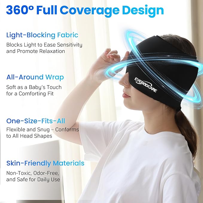 Migraine Relief Cap, Reusable Headache Relief Cap with Hot & Cold Therapy, Soothing Headache Hat, Odorless Gel Ice Head Wrap for Tension, Stress & Sinus, Headache & Puffy Eyes