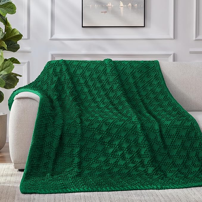Knitted Weighted Blanket for Adult, Chunky Knit Weighted Throw for Sleep 48"*72" 10lbs, Cooling Breathable Heavy Blanket for Hot Sleepers, Machine Washable Blanket for Room Decor(Green)