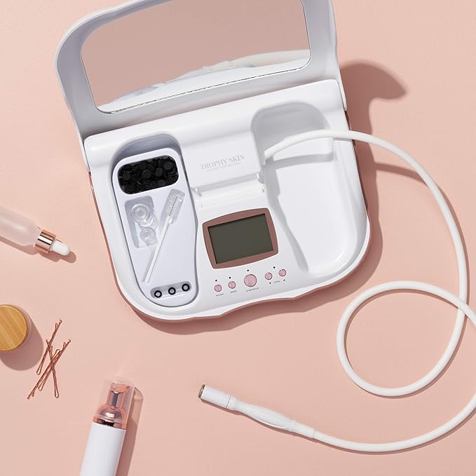 Trophy Skin MicrodermMD - At Home Microdermabrasion Kit - Anti Aging and Acne Treatment - Contains Real Diamond and Pore Extractor Tips to Rejuvenate Skin - White