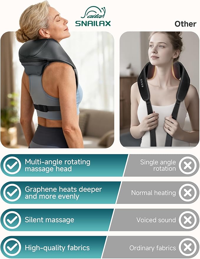 Snailax Cordless Neck Shoulder Massager with Graphene Heating, Deep Tissue 4D Shiatsu Neck Massager for Pain Relief, Rechargeable Back Massager with Upgraded Massage Heads for Deeper Muscle Relaxation