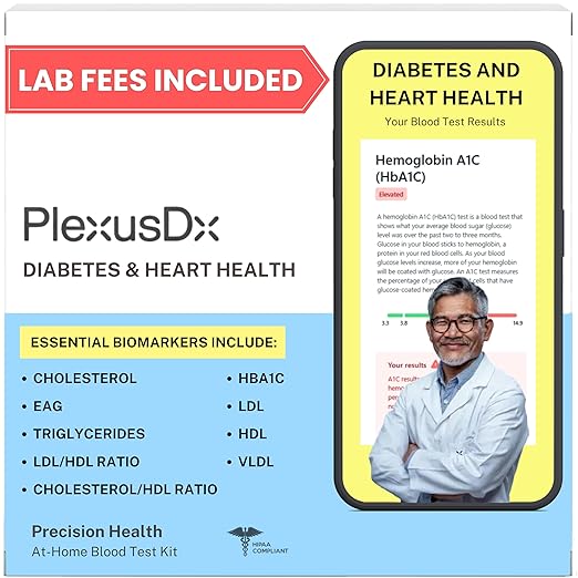 A1C Home Test Kit and Cholesterol Testing Kit | 9 Vital Biomarkers for Diabetes and Heart Health | HbA1c, Glucose, HDL, LDL, VLDL, Triglycerides | Lipids and Blood Sugar Testing Kit