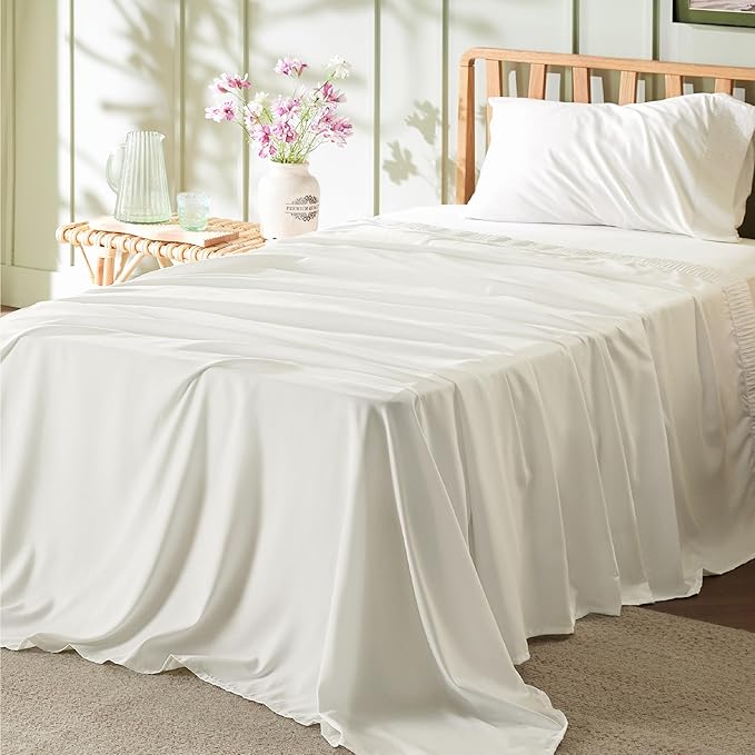 Bedsure Twin XL Sheet Sets Dorm Bedding - 3 Pieces Soft Extra Long Twin Sheets, Hotel Luxury, Easy Care Microfiber for Women, Men, Ivory