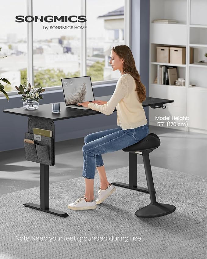 SONGMICS Ergonomic Wobble Stool, Height Adjustable Standing Desk Stool 23.3-33.1 Inches, Swivel Balance Chair with Non-Slip Base, Saddle Seat, for Active Sitting, Office, Home, Ink Black UOSC008B01