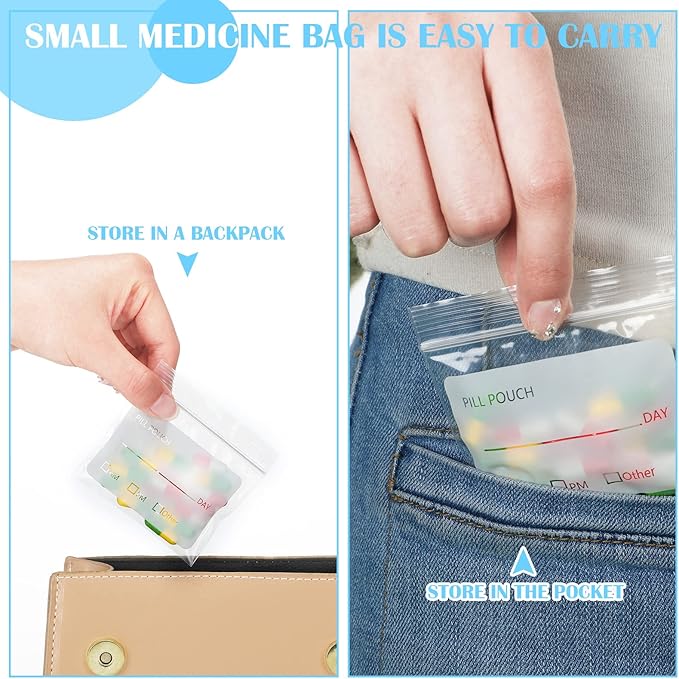 1000 Pcs Pill Bags 3 x 2.75 Inch Pill Pouch Bags Portable Plastic Travel Pill Packets Daily Am Pm Medicine Organizer Storage with Labels for Storing Vitamins Cod Liver Oil Medication