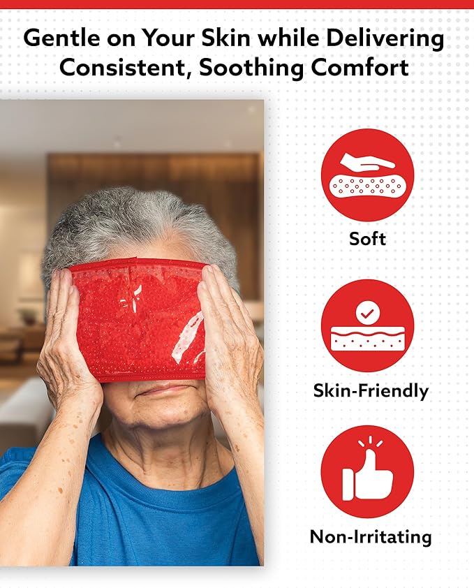 Alpi Rectangle Plush Gel Bead Ice Pack – 2 Pack Reusable Ice Packs with Beads for Hot & Cold Therapy - Soft, Plush Comfort for Muscle Aches & Relaxation (Red)