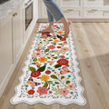 Scalloped Kitchen Mats for Floor Cushioned Anti Fatigue Kitchen Mats Rugs Waterproof Non Slip Farmhouse Boho Floral Comfort Foam Standing Mat for Sink Laundry, White, 17.3x59