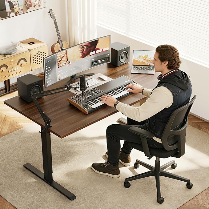 Agilestic Electric Standing Desk, 55 x 28 Inches Height Adjustable Desk, Sit Stand up for Work Office Home, Ergonomic Rising Computer Table with Memory Preset, Dark Walnut